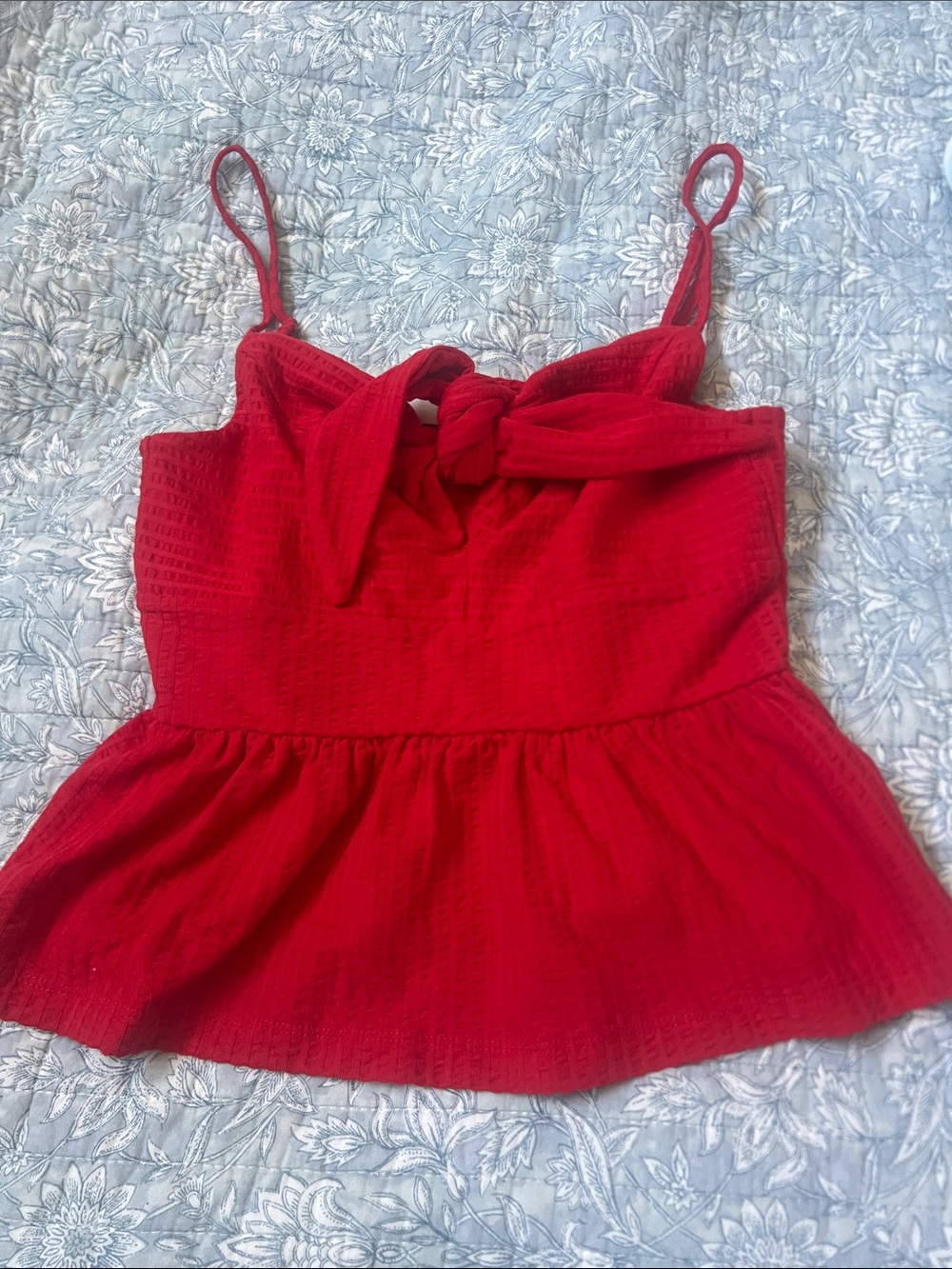 LOFT Red Tie-Front Peplum Cami XS 4th of July patriotic like new
